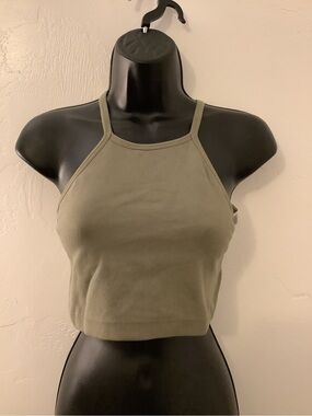 Forever 21 Olive Green Ribbed Cropped Tank Top